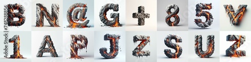 Raw stone and lava 3D Lettering Typeface. AI generated illustration © vector_master