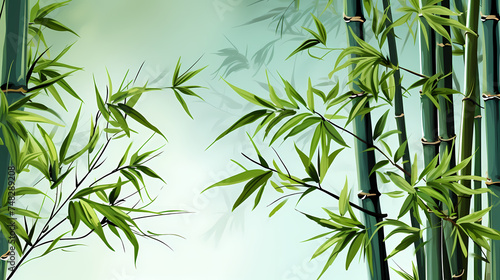 Bamboo forest, tall bamboo stalks, tranquil and Zen green background