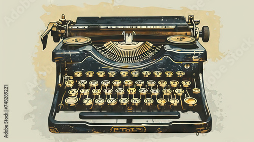 Retro Typewriter Art: An illustration of a vintage typewriter with detailed keys and a classic design. Isolated Vintage Vector. White Background. Old School.