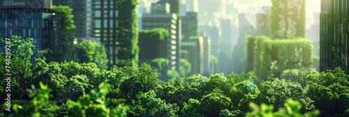 Futuristic green cityscape with lush foliage - A green metropolis with futuristic architecture, lush foliage integrating with buildings, symbolizing sustainability and urban nature