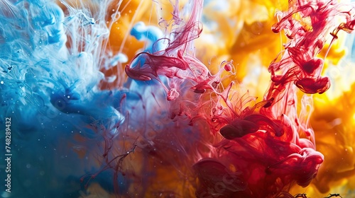 Colorful ink smoke in water. Abstract background. Close up.