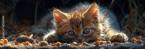A close-up of a cat laying on the ground 3d, Portrait of a cat