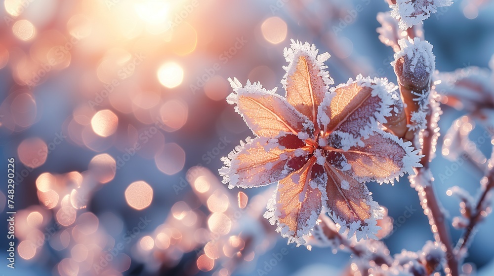 Frost on Leaves in Winter Sunlight: Macro Photography, Pink Tones Frost on Leaves in Winter Sunlight: Macro Photography, Pink Tones