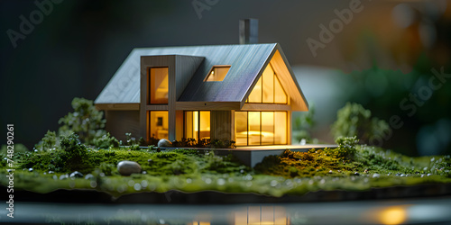 Miniature model home with tiny figures surrounded by greenery in soft light and blurred background Miniature house with a natural concept  © Faiza