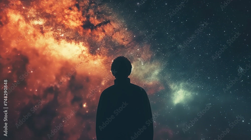 Silhouette of a man looking at the milky way galaxy.