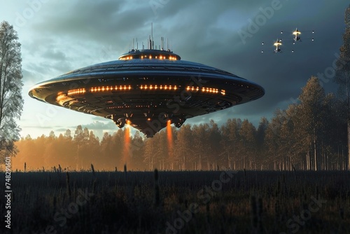 A UFO sighting at night over a field.