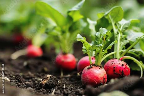 Growing radish in a home garden.