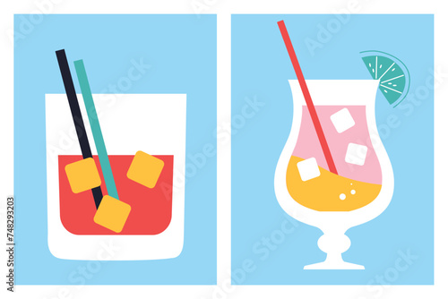 Cocktail bar. Alcoholic drinks set. Martini, tequila, whiskey. Menu design template. Happy Hour. Vector. 