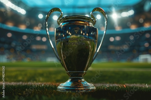 Sports Champions Cup at the stadium. Background with selective focus and copy space photo