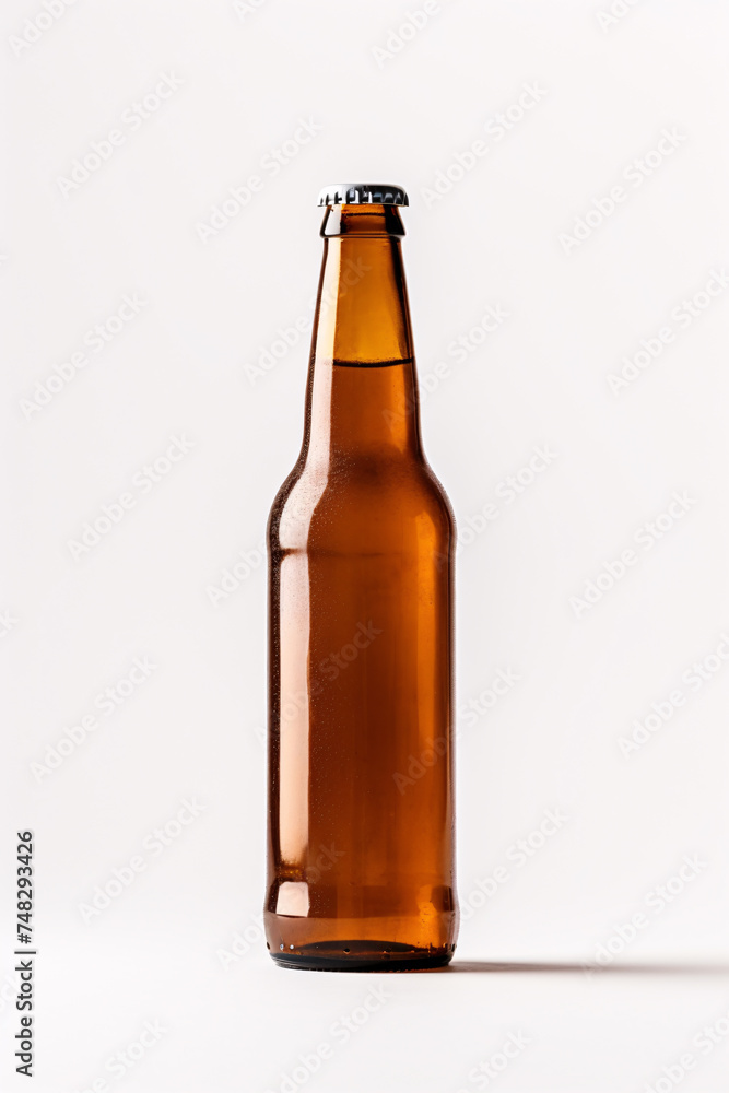 Brown glass beer bottle isolated on white background