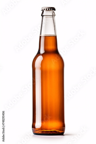 Brown glass beer bottle isolated on white background