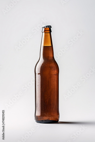 Brown glass beer bottle isolated on white background