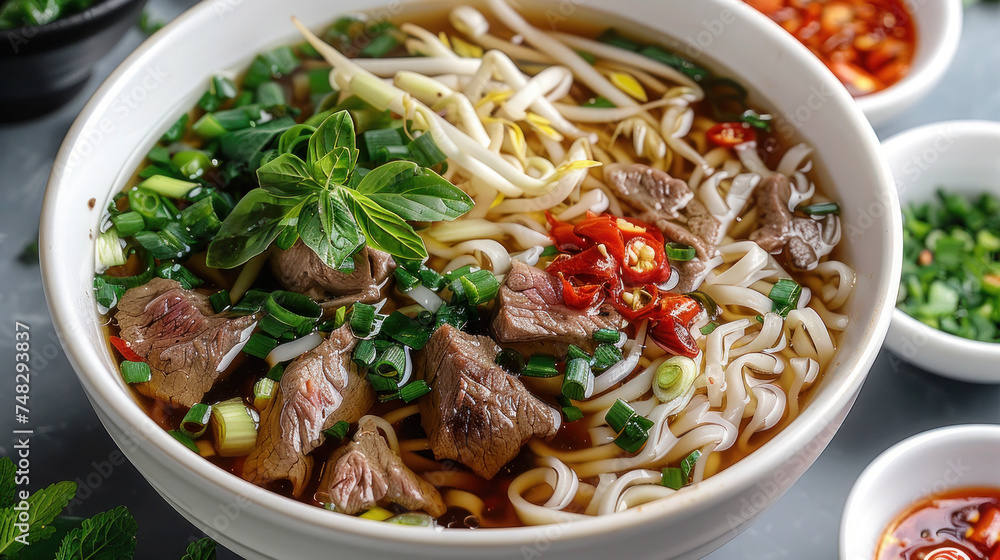 Beef Pho Noodle Soup with Fresh Herbs and Chili Beef Pho Noodle Soup with Fresh Herbs and Chili