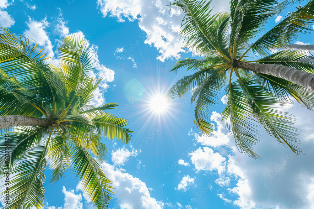 palms, sky and sun background (1) - obrazy, fototapety, plakaty 
