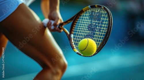 The tennis woman player strikes the ball with finesse and power executing precise shots with speed