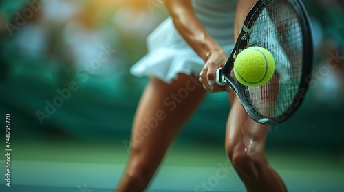 The tennis woman player strikes the ball with finesse and power, executing precise shots with speed and agility, dominating the court with skillful precision © taraskobryn