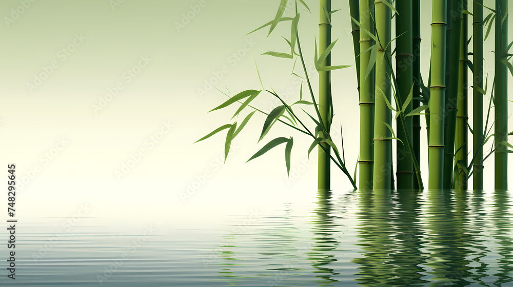 Naklejka premium Green bamboo forest background, green bamboo swaying in the wind