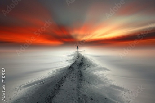 Surreal Pathway Leading to a Lone Figure