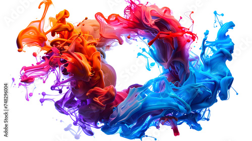 Vibrant Abstract Art  A Dynamic Explosion of Color and Motion in a Circle  Depicting a Wave of Paint Drops on a White Canvas