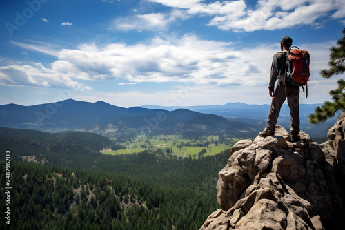 A hiker standing on the peak of mountain enjoying beautiful view  © Fahad