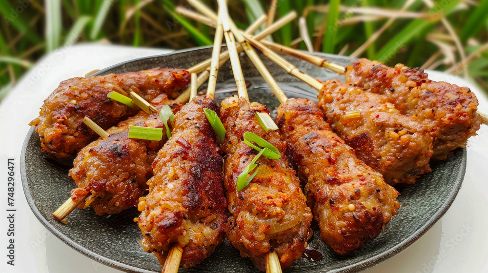 Grilled Lemongrass Chicken Skewers on Plate