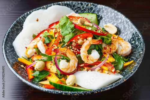 Thai-Style Prawn Salad with Fresh Herbs and Rice Noodles