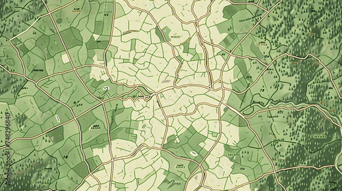 A road map with highlighted travel routes on a solid olive green background.