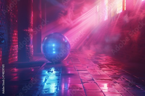 a disco ball in blue light and pink