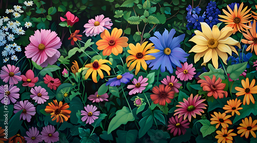 Vivid flowers blooming on a dark canvas  showcasing natures beauty