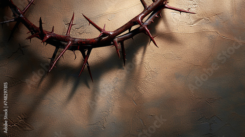 Close-up of Jesus Christ Crown of thorns on brown background, easter christian celebration photo