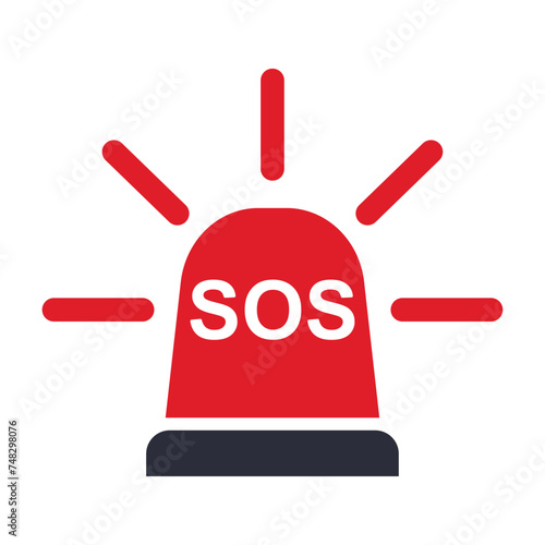 SOS Emergency help red siren icon, safety support alert, save concept in flat style. First aid alarm. Medical alert. Business concept for web, marketing, banner, mobile app and graphic elements.
