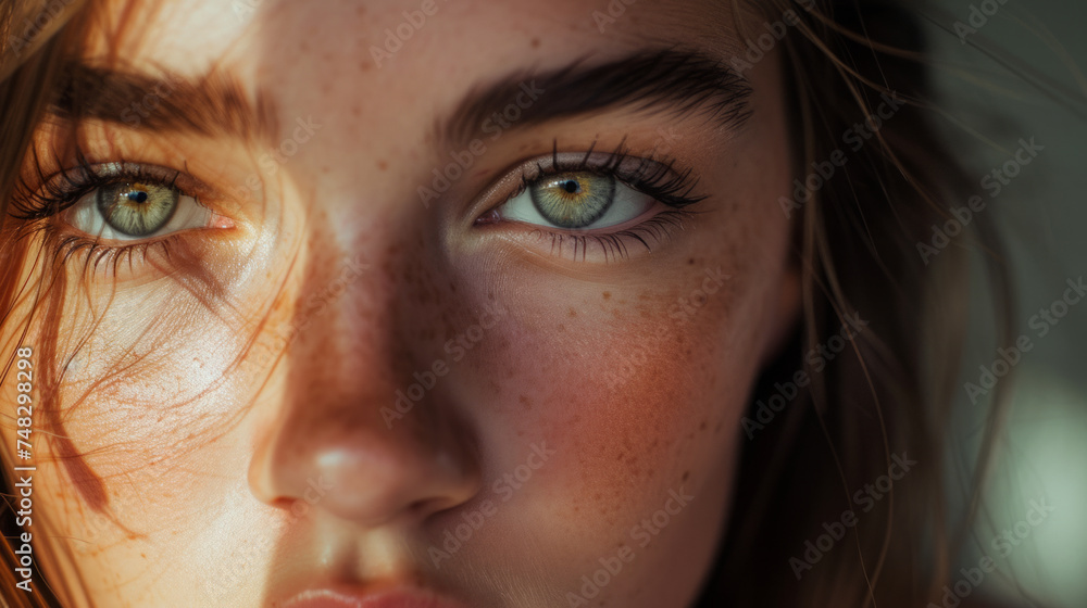 Realistic portrait of a woman with green eyes, realistic photo Realistic portrait of a woman with green eyes, realistic photo