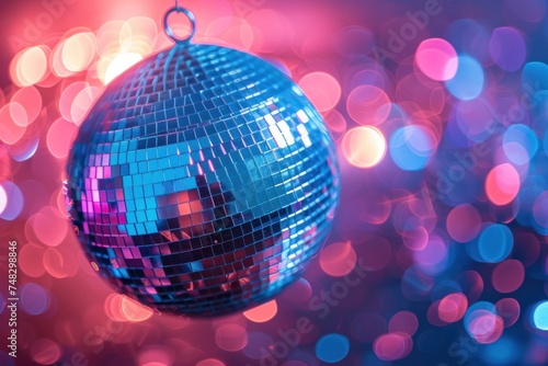 a disco ball in blue light and pink