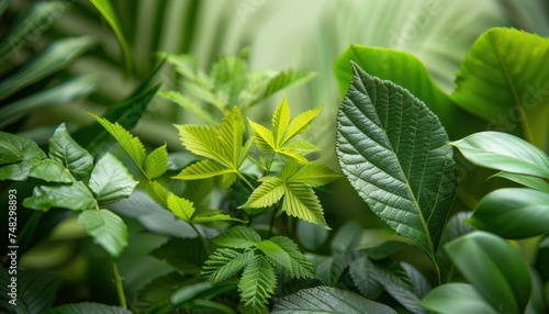 a close up of ripe green leaves and other leaves