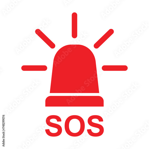 SOS Emergency help red siren icon, safety support alert, save concept in flat style. First aid alarm. Medical alert. Business concept for web, marketing, banner, mobile app and graphic elements.