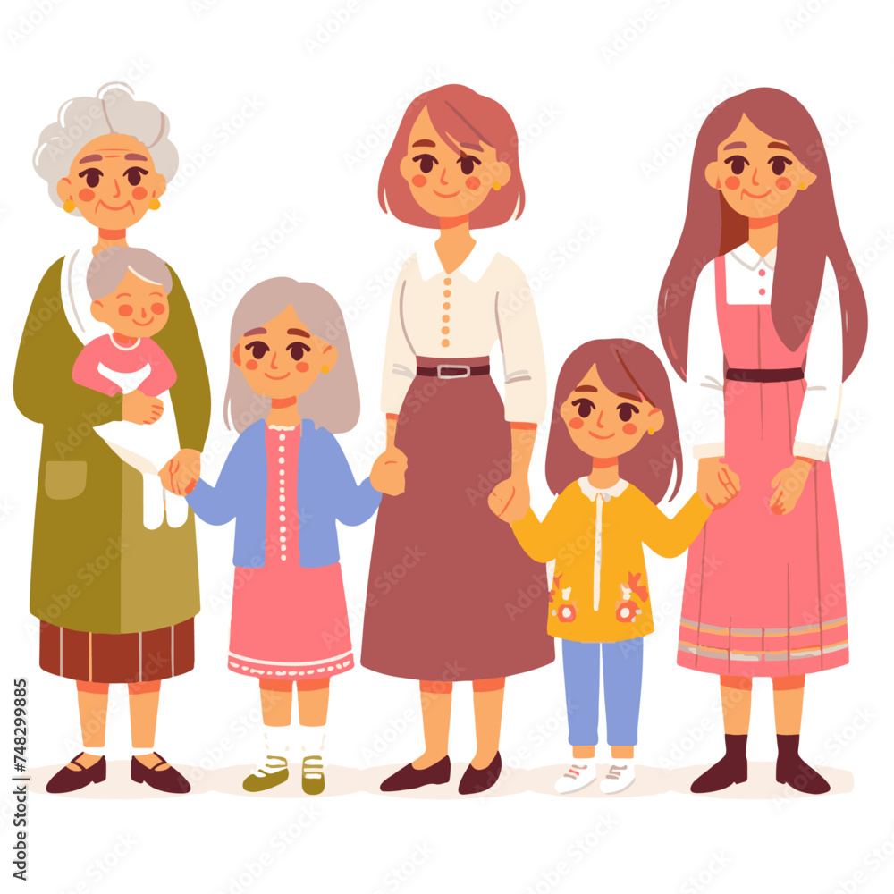 Grandmother, grandmother and grandchildren. Vector illustration in flat style. Grandmother, grandmother and grandchildren. Vector illustration in flat style.