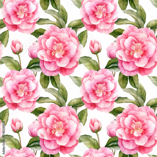 Watercolor Camellias Seamless Pattern  Aquarelle Camellias Pink Flowers  Creative Watercolor Bloom