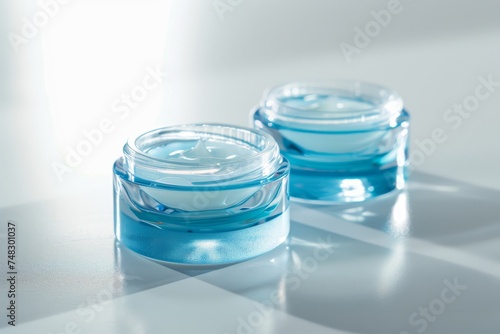 Facial interior skin care cream. Skincare treatment products: skin care lotion, skincare emporium gel, oil, pipette with virtual wellness model serum and erythromelalgia jar pot