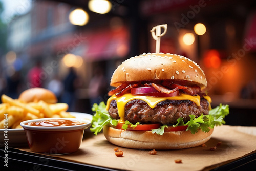 A mouthwatering image of a gourmet hamburger served 