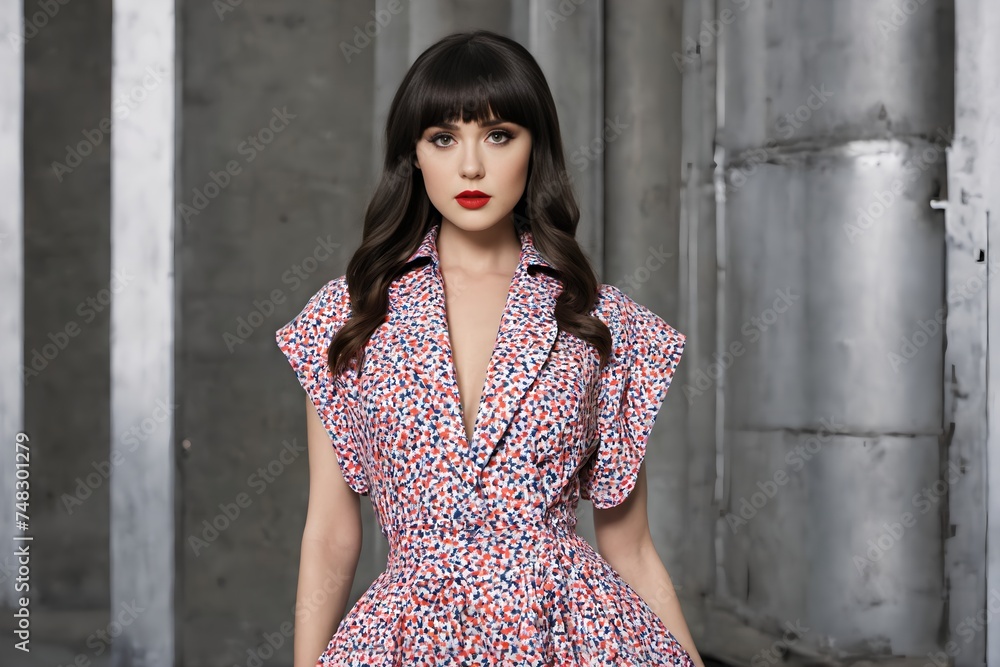 Elegant woman in a textured clothes, captured in a high-resolution portrait that embodies fashion and beauty, perfect for fashion features or clothing advertisements, presented in a frontal view Elegant woman in a textured clothes, captured in a high-resolution portrait that embodies fashion and beauty, perfect for fashion features or clothing advertisements, presented in a frontal view