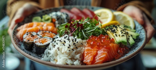 a plate a variety of foods in front of the camera