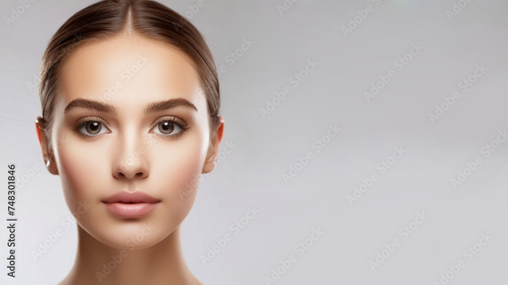 Portrait of young natural beautiful woman with healthy glowy skin Portrait of young natural beautiful woman with healthy glowy skin