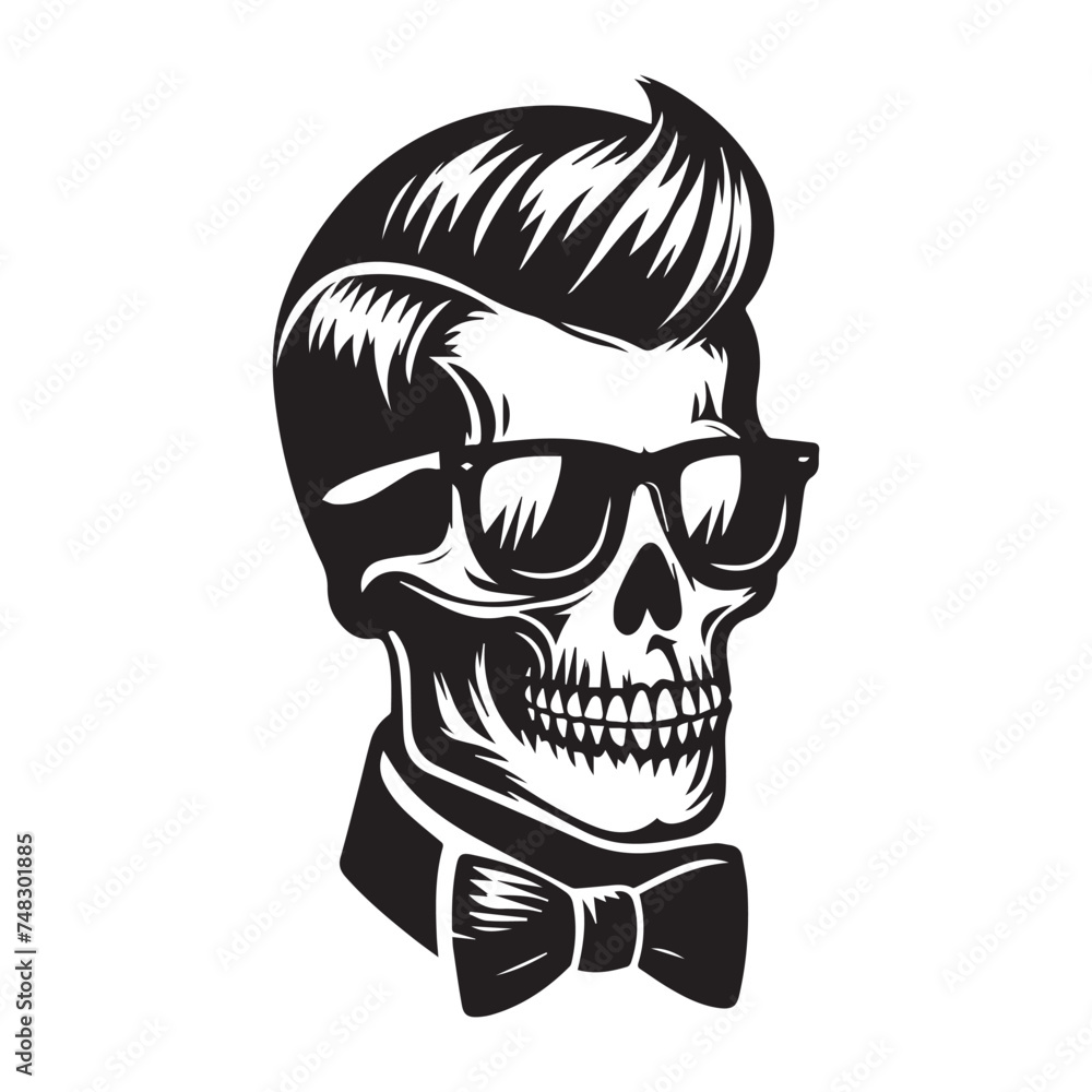 Fototapeta premium Skull Wearing glasses, Stylish skull black and white, Trendy Elements with retro photocopy effect, Skull,