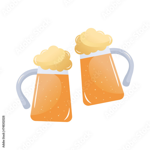Two glasses of cold beer with foam. Summer drink. Vector illustration 