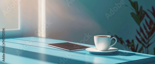 a laptop, smartphone, coffee and a notebook on a wooden table