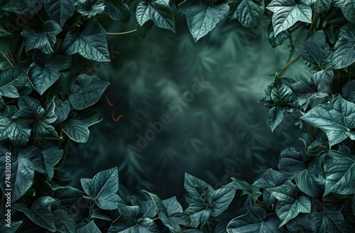 a green frame that creates a decorative frame of leaves