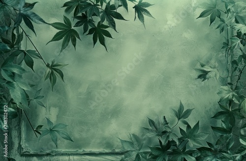 a green frame that creates a decorative frame of leaves