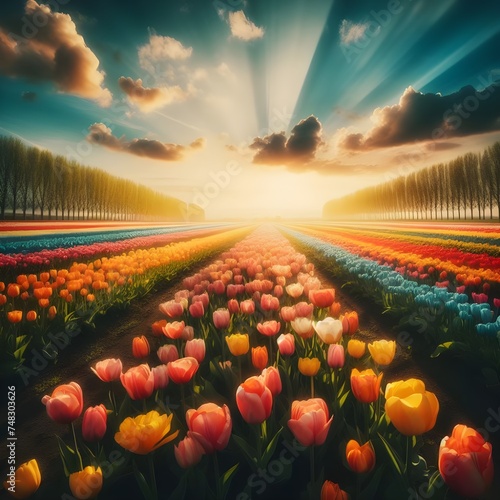 Tulip Fields with Sunrise #748303626