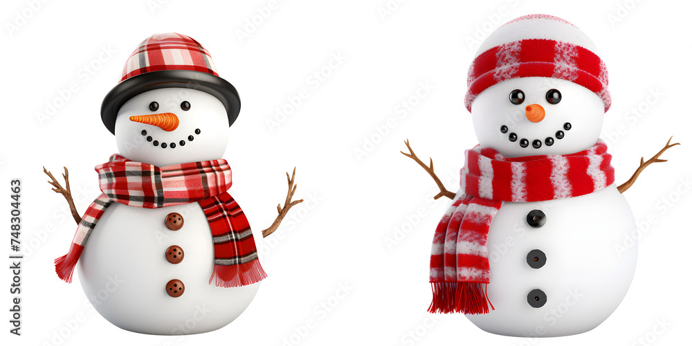 snowman celebrating Christmas by wearing red hat and muffler around neck 