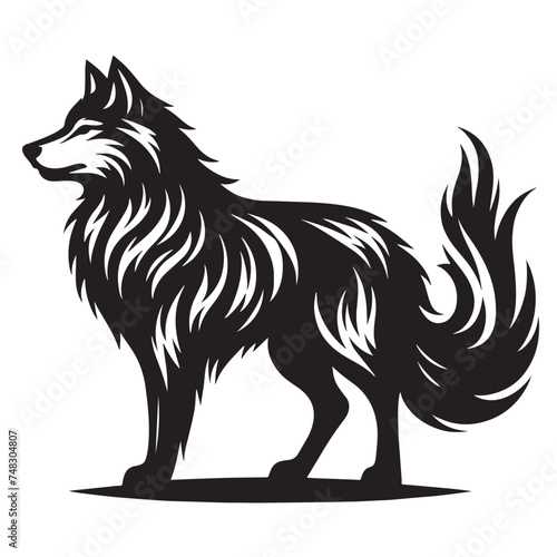 Vintage Retro Styled Vector Wolf Silhouette Black and White - illustration